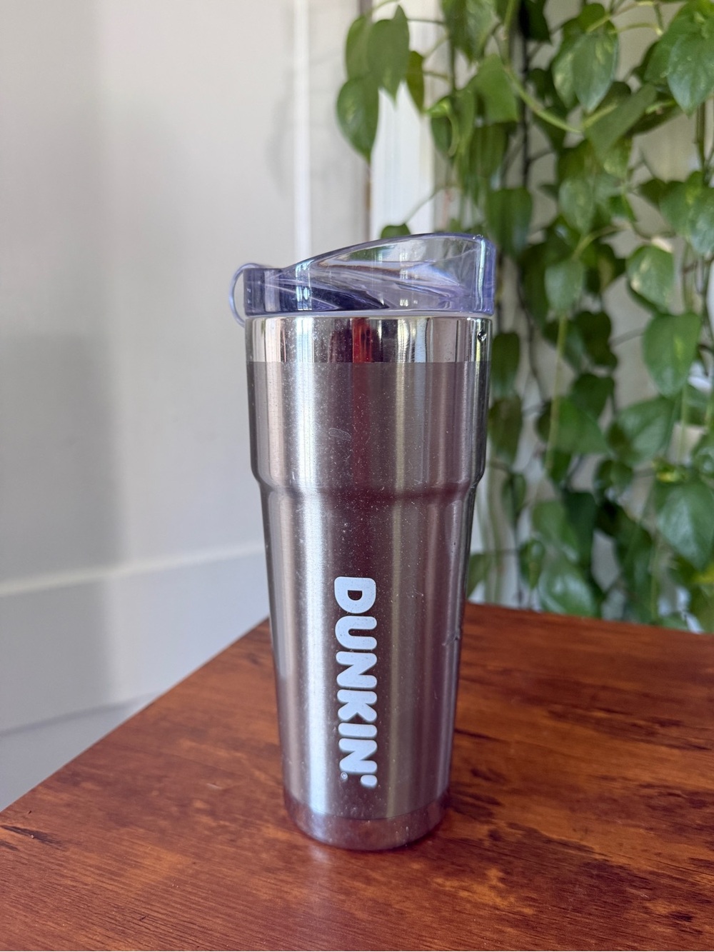 Stainless Steel Travel Tumbler - Dark Gray with Clear Lid DUNKIN